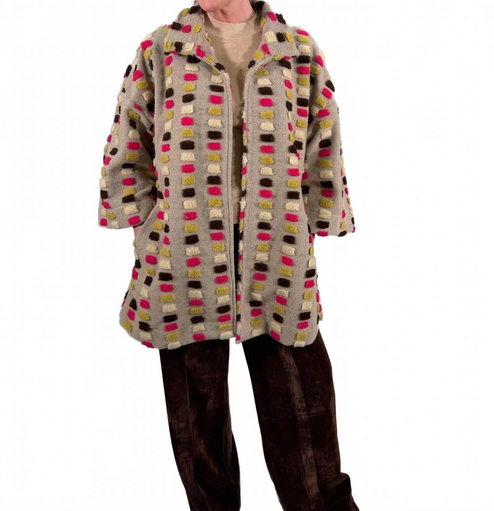 NEW IVY JANE textured block knit mid-length coat in grey